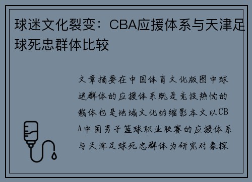 球迷文化裂变：CBA应援体系与天津足球死忠群体比较